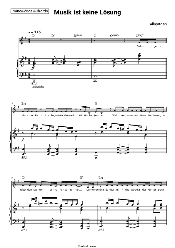 Musik ist keine Lösung - Alligatoah Piano Sheet Music with the Vocal and Chords - Piano&Vocal&Chords