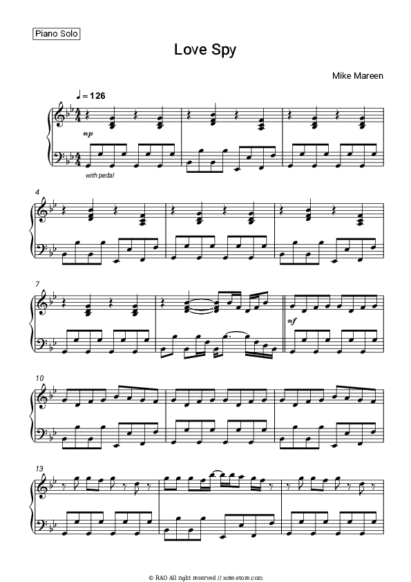 Love Spy - Mike Mareen Piano Sheet Music - Piano.Solo