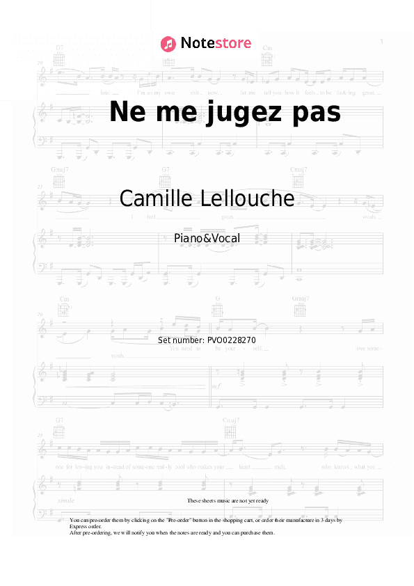 Ne me jugez pas - Camille Lellouche Piano Sheet Music with the Voice part - Piano&Vocal