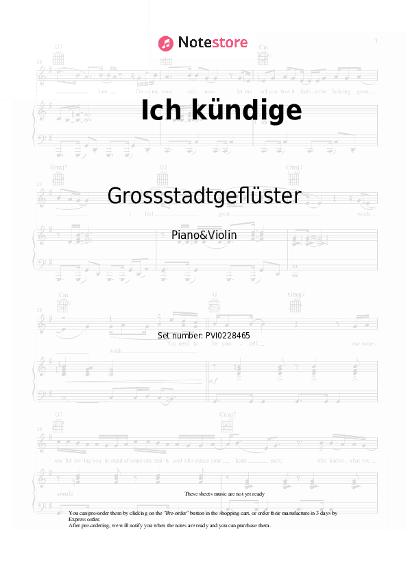 Ich kündige - Grossstadtgeflüster Piano Sheet Music and Violin - Piano&Violin