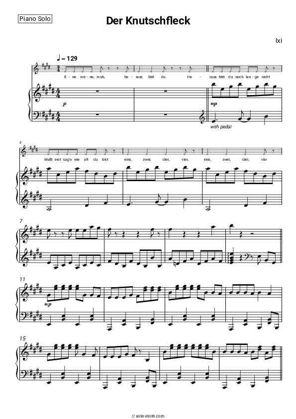 Der Knutschfleck - Ixi Piano Sheet Music - Piano.Solo
