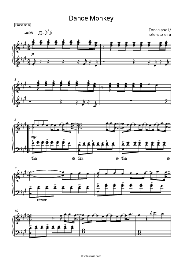 Dance Monkey - Tones and I Piano Sheet Music - Piano.Solo