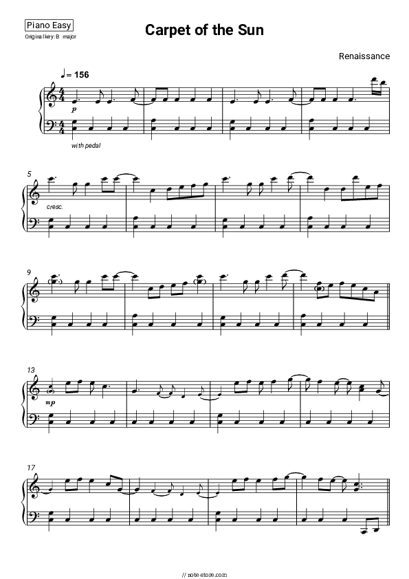 Carpet of the Sun - Renaissance Piano Sheet Music Easy - Piano.Easy