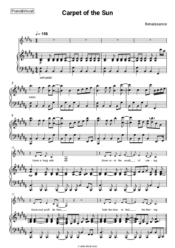 Carpet of the Sun - Renaissance Piano Sheet Music with the Voice part - Piano&Vocal