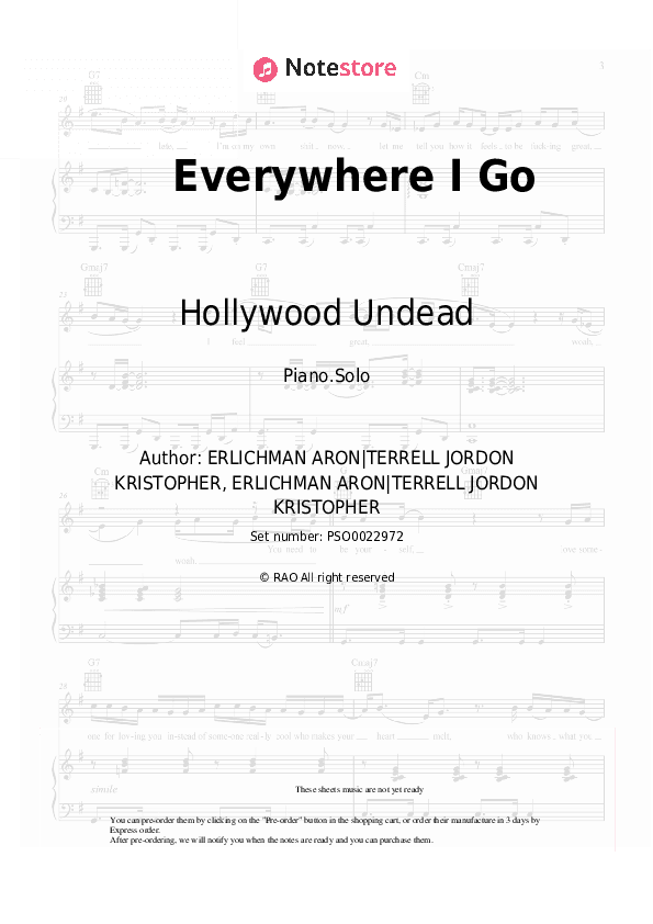 Everywhere I Go - Hollywood Undead Piano Sheet Music - Piano.Solo