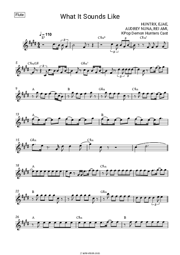 What It Sounds Like - HUNTRX, EJAE, AUDREY NUNA, REI AMI, KPop Demon Hunters Cast Flute Sheet Music - Flute