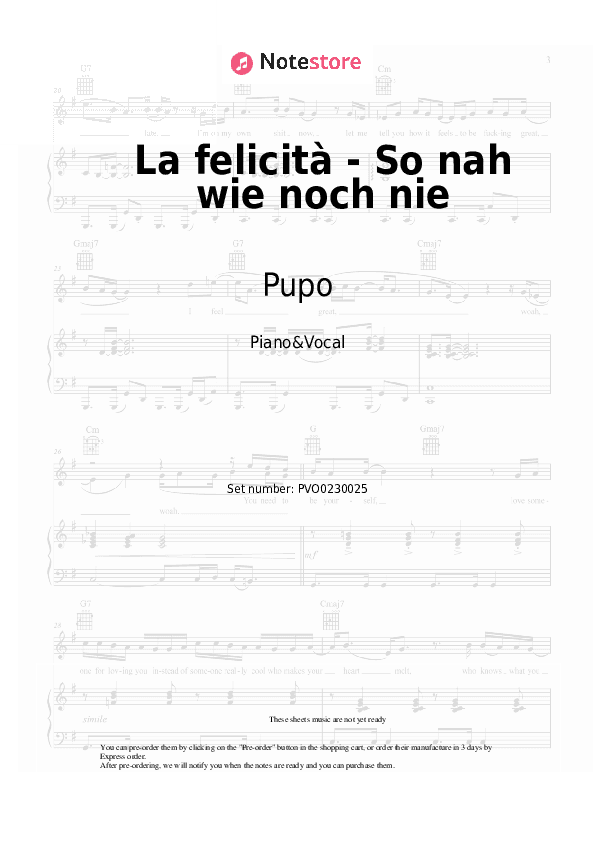 La felicità - So nah wie noch nie - Pupo, Nockis Piano Sheet Music with the Voice part - Piano&Vocal