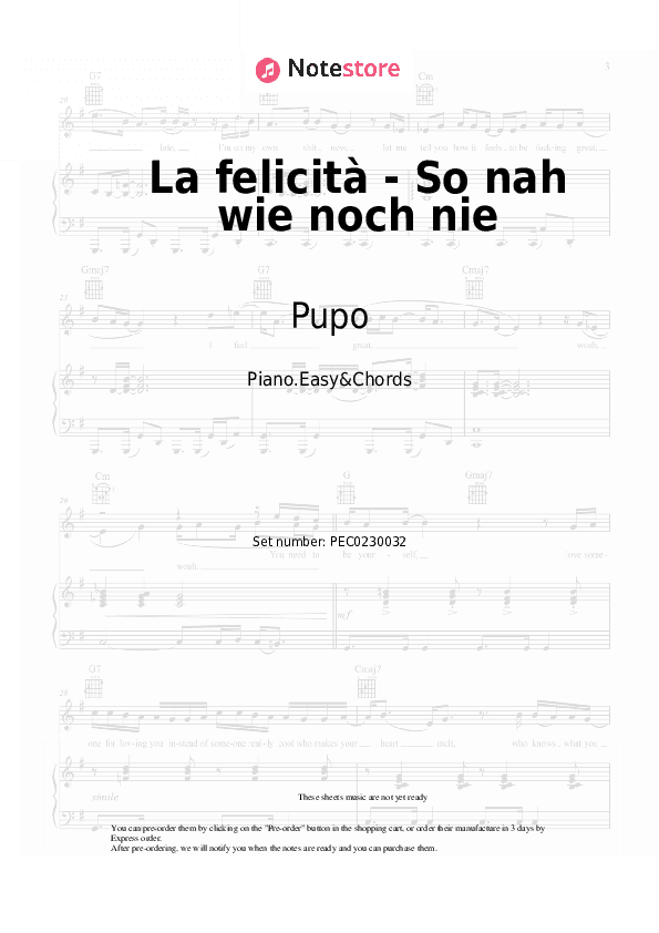 La felicità - So nah wie noch nie - Pupo, Nockis Sheet Music Easy and Chords - Piano.Easy&Chords