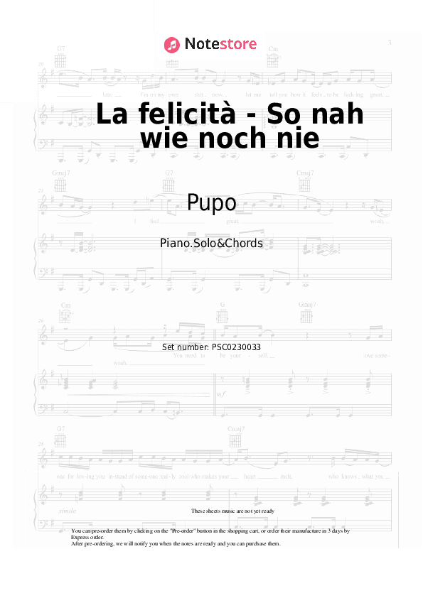 La felicità - So nah wie noch nie - Pupo, Nockis Piano Sheet Music and Chords - Piano.Solo&Chords