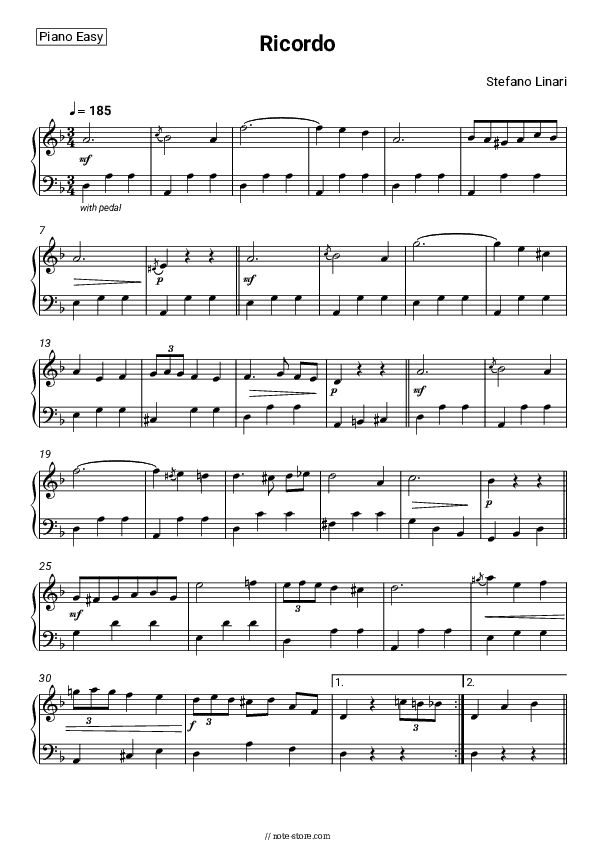 Ricordo - Stefano Linari Piano Sheet Music Easy - Piano.Easy