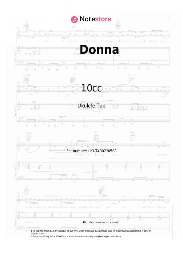 Donna - 10cc Sheet Music - Ukulele.Tab