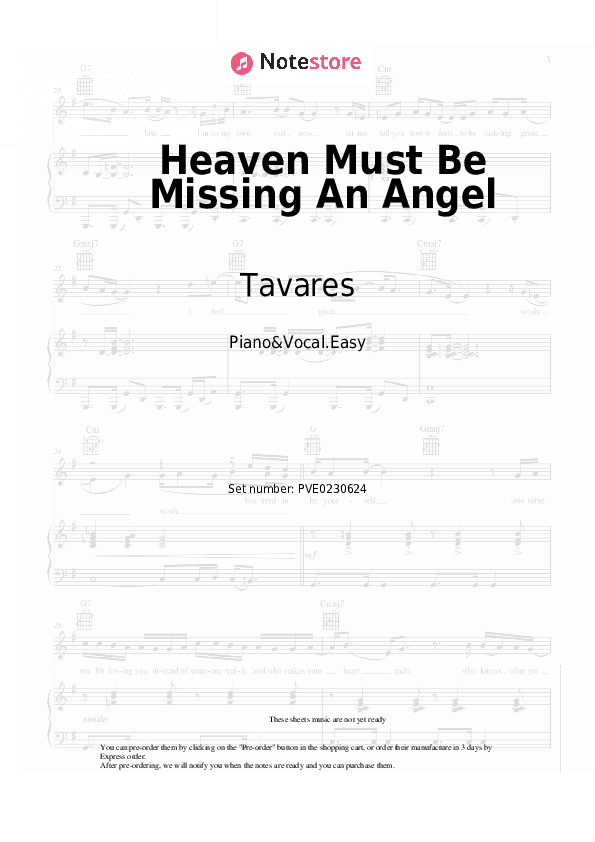 Heaven Must Be Missing An Angel - Tavares Piano Sheet Music Easy and Vocal - Piano&Vocal.Easy