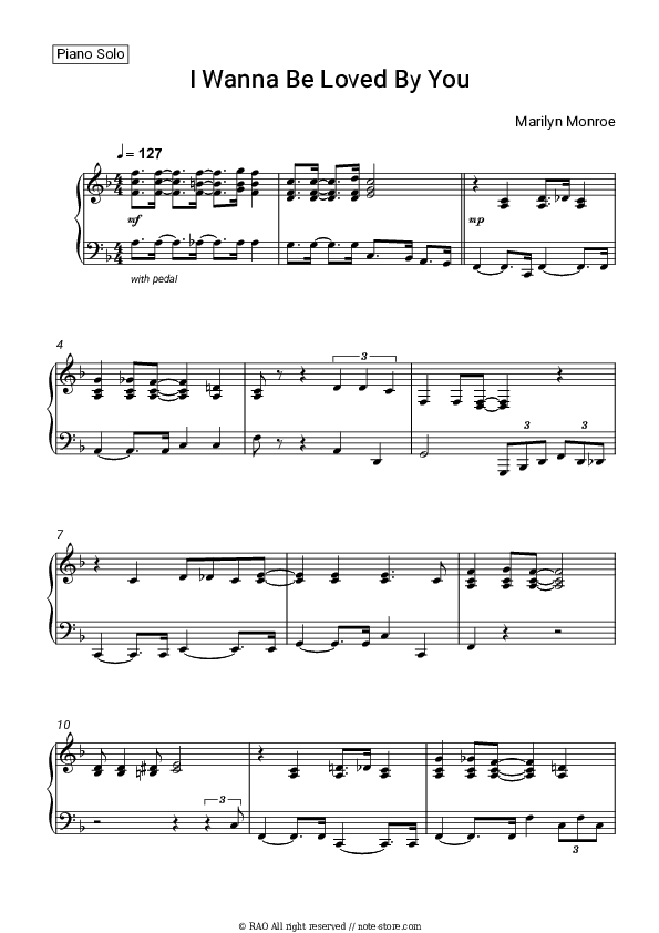 I Wanna Be Loved By You - Marilyn Monroe Piano Sheet Music - Piano.Solo