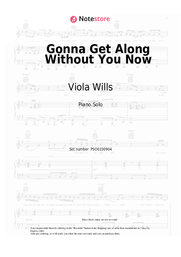 Gonna Get Along Without You Now - Viola Wills Piano Sheet Music - Piano.Solo