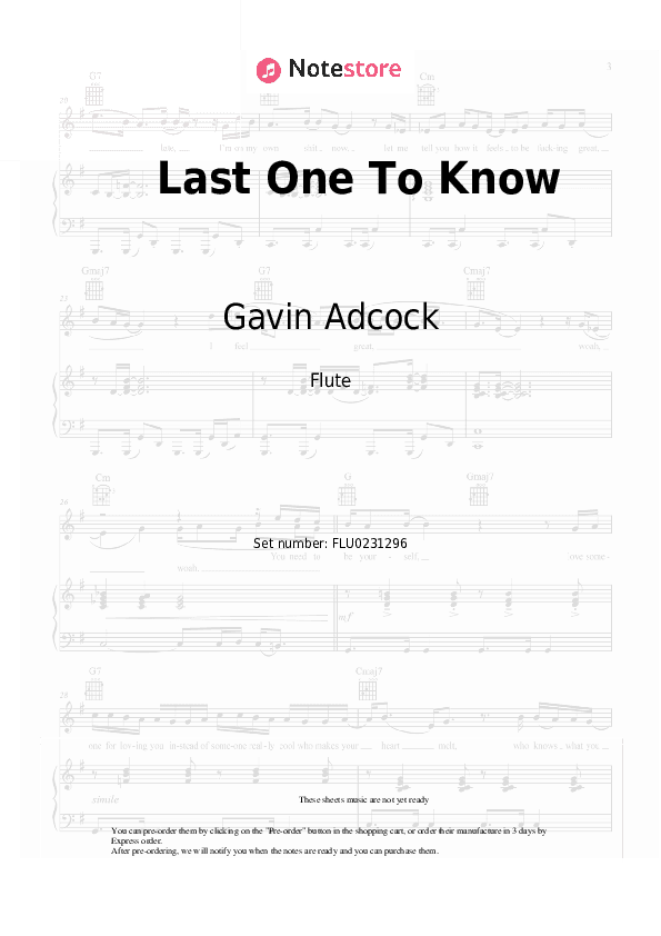 Last One To Know - Gavin Adcock Flute Sheet Music - Flute