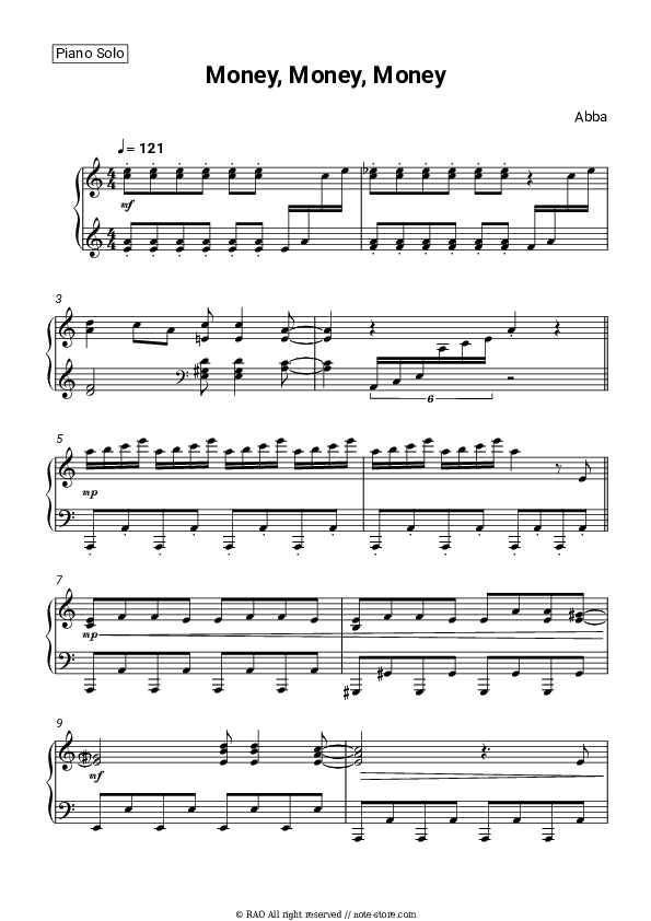 Money, money, money - ABBA Piano Sheet Music - Piano.Solo