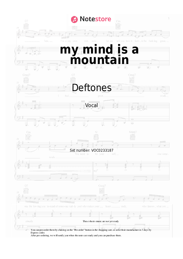 my mind is a mountain - Deftones Vocal Sheet Music - Vocal
