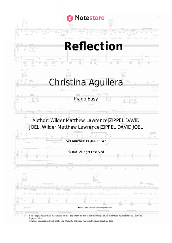 Reflection - Christina Aguilera Piano Sheet Music Easy - Piano.Easy