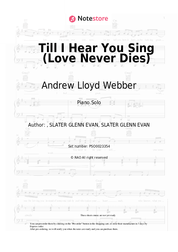 Till I Hear You Sing (Love Never Dies) - Andrew Lloyd Webber, Glenn Slater Piano Sheet Music - Piano.Solo