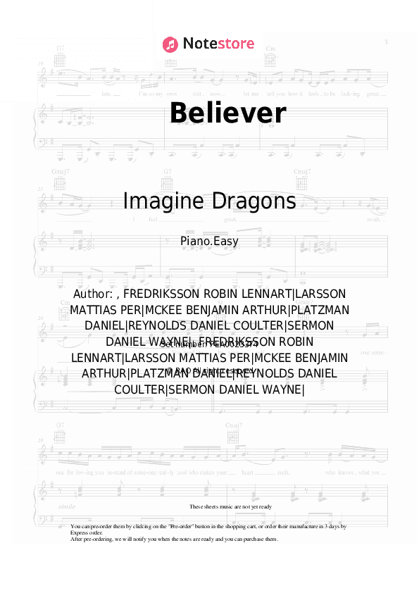 Believer - Imagine Dragons Piano Sheet Music Easy - Piano.Easy