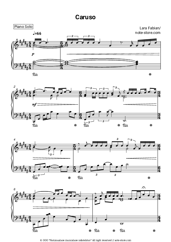 Caruso - Lara Fabian Piano Sheet Music - Piano.Solo