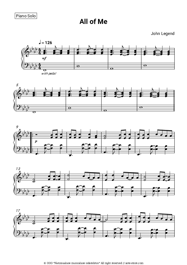 All of Me - John Legend Piano Sheet Music - Piano.Solo