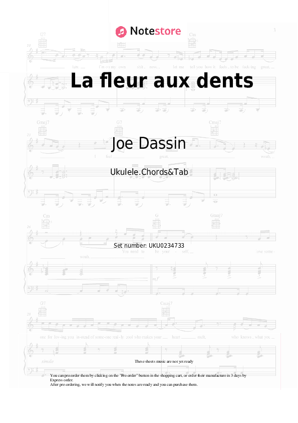 La fleur aux dents - Joe Dassin Ukulele Sheet Music - Ukulele.Chords&Tab