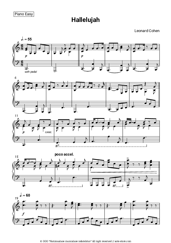 Hallelujah - Leonard Cohen Piano Sheet Music Easy - Piano.Easy