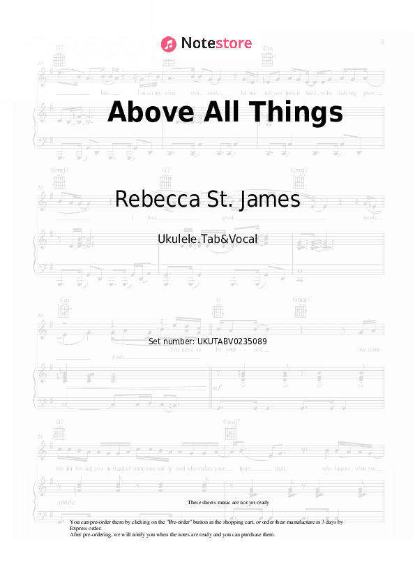 Above All Things - Rebecca St. James Sheet Music - Ukulele.Tab&Vocal