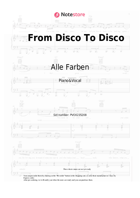 From Disco To Disco - Alle Farben, Majestic Piano Sheet Music with the Voice part - Piano&Vocal