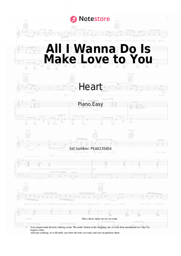 All I Wanna Do Is Make Love to You - Heart Piano Sheet Music Easy - Piano.Easy