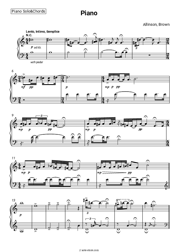 Piano - Allinson / Brown Piano Sheet Music and Chords - Piano.Solo&Chords