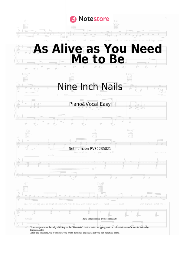 As Alive as You Need Me to Be - Nine Inch Nails Piano Sheet Music Easy and Vocal - Piano&Vocal.Easy