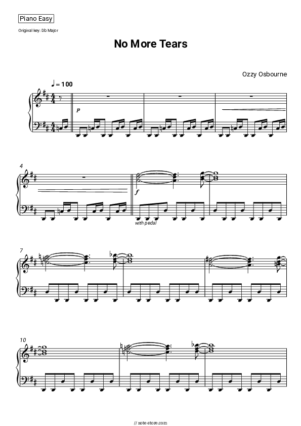 No More Tears - Ozzy Osbourne Piano Sheet Music Easy - Piano.Easy