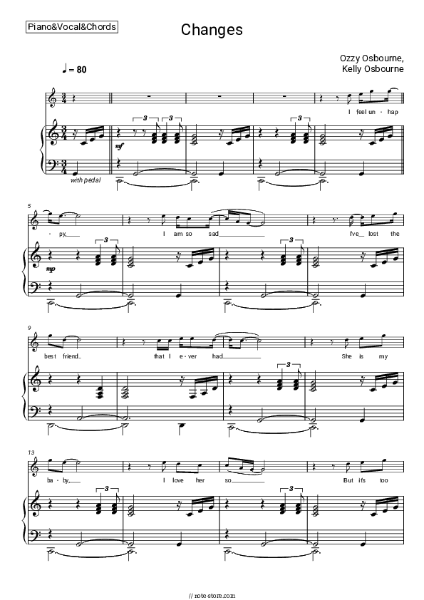 Changes - Kelly Osbourne, Ozzy Osbourne Piano Sheet Music with the Voice part - Piano&Vocal