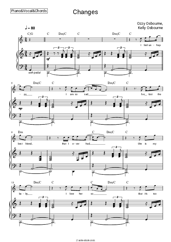 Changes - Kelly Osbourne, Ozzy Osbourne Piano Sheet Music with the Vocal and Chords - Piano&Vocal&Chords