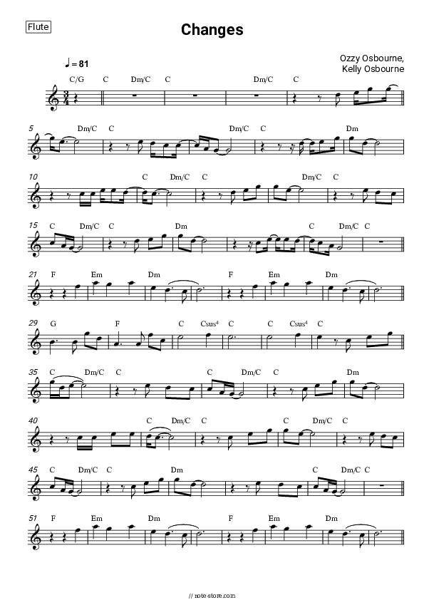 Changes - Kelly Osbourne, Ozzy Osbourne Flute Sheet Music - Flute