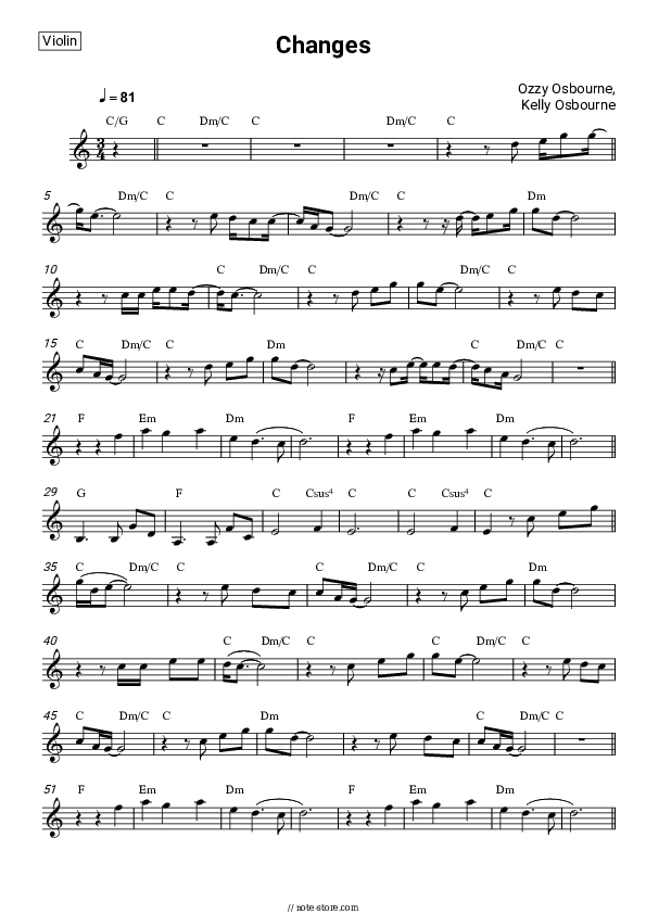 Changes - Kelly Osbourne, Ozzy Osbourne Violin Sheet Music - Violin