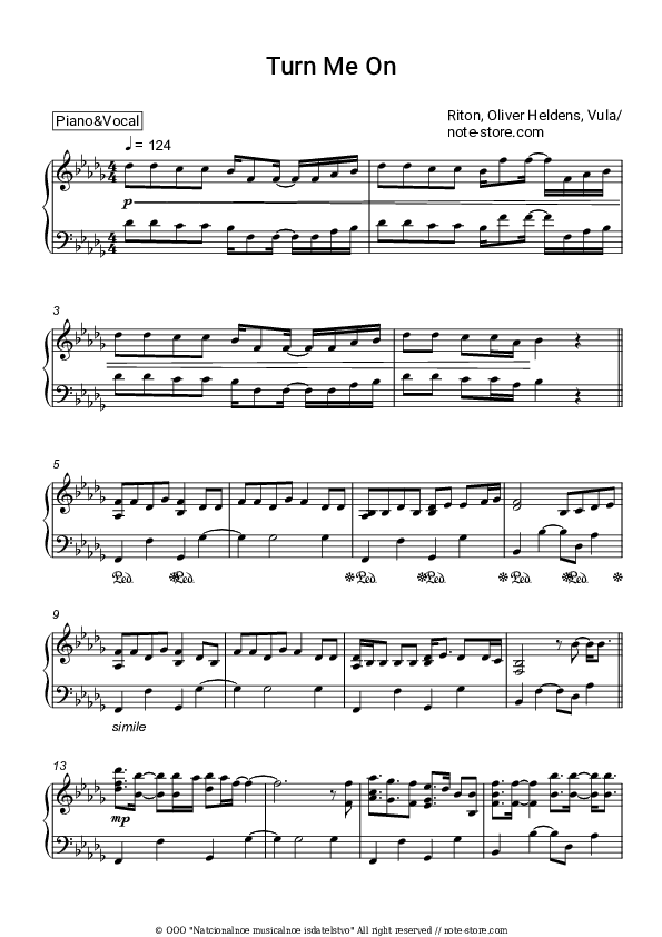 Turn Me On - Riton, Oliver Heldens, Vula Piano Sheet Music - Piano.Solo