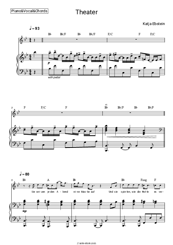 Theater - Katja Ebstein Piano Sheet Music with the Vocal and Chords - Piano&Vocal&Chords