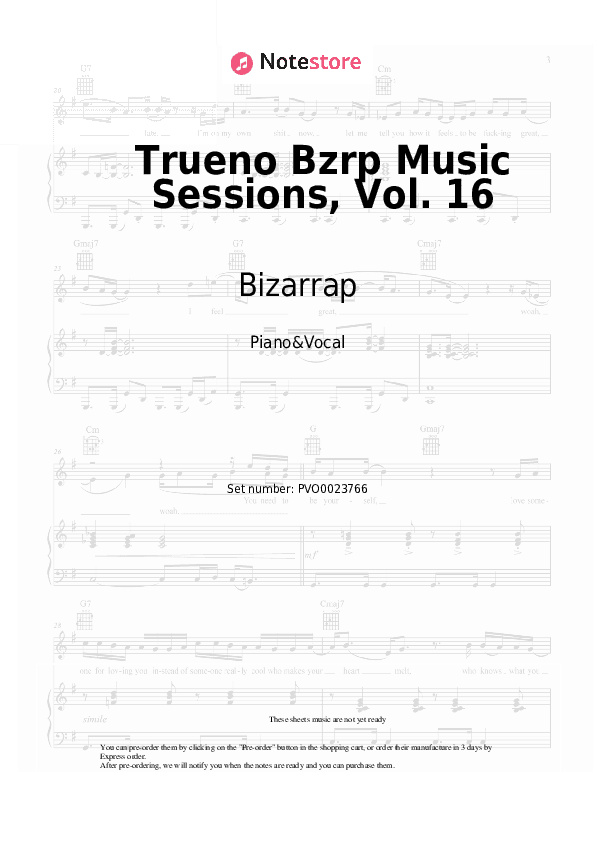 Trueno Bzrp Music Sessions, Vol. 16 - Bizarrap, Trueno Piano Sheet Music with the Voice part - Piano&Vocal