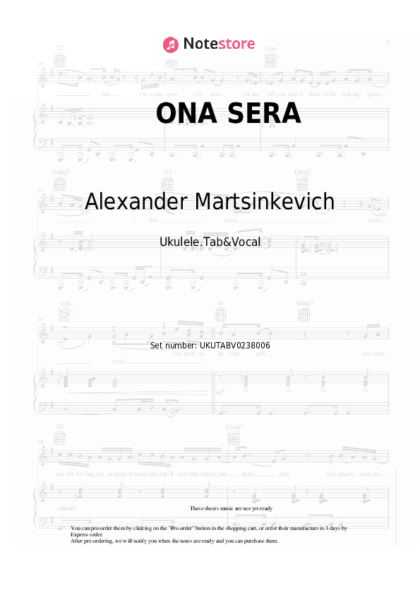 ONA SERA - Alexander Martsinkevich, Grigory Esayan Sheet Music - Ukulele.Tab&Vocal