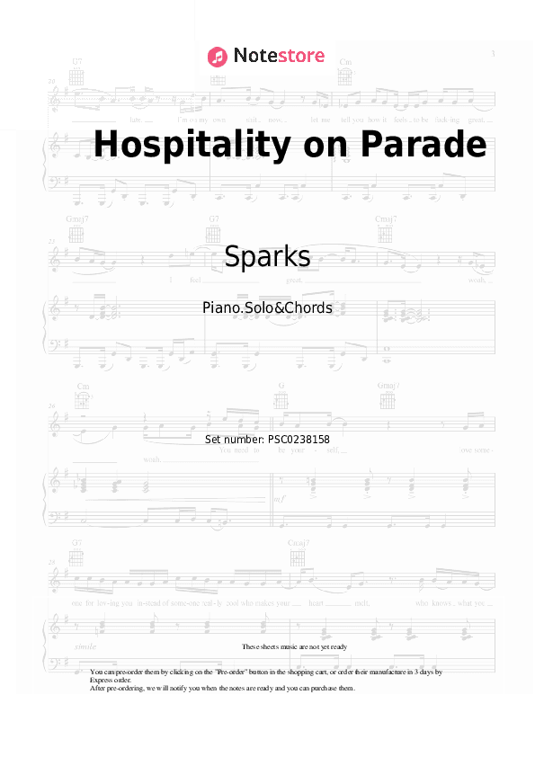 Hospitality on Parade - Sparks Piano Sheet Music and Chords - Piano.Solo&Chords