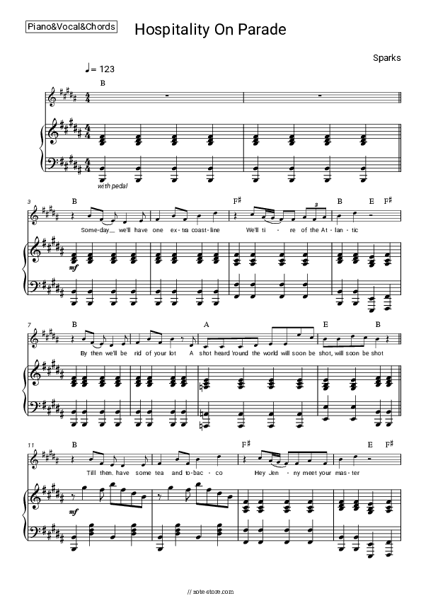 Hospitality on Parade - Sparks Piano Sheet Music with the Vocal and Chords - Piano&Vocal&Chords