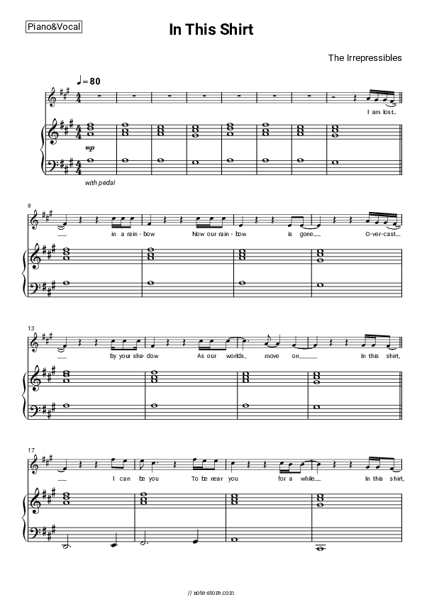 In This Shirt - The Irrepressibles Piano Sheet Music with the Voice part - Piano&Vocal