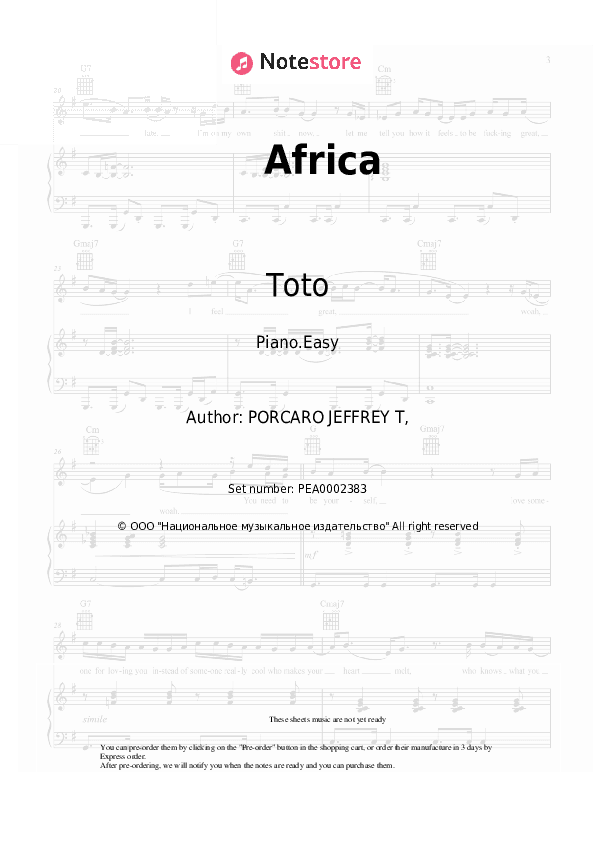 Africa - Toto Piano Sheet Music Easy - Piano.Easy