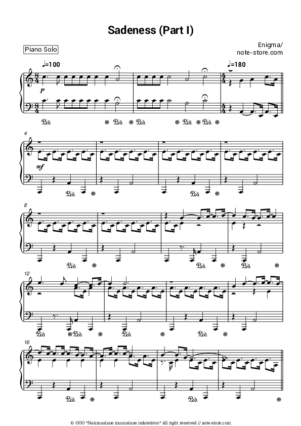 Sadeness (Part I) - Enigma Piano Sheet Music - Piano.Solo