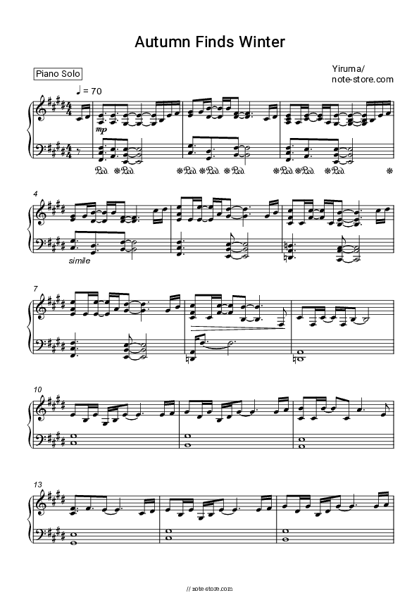 Autumn Finds Winter - Yiruma Piano Sheet Music - Piano.Solo