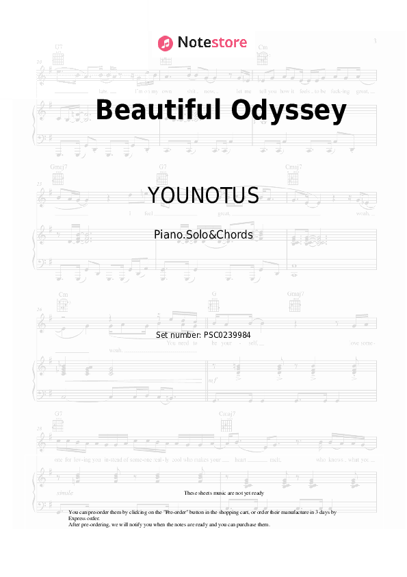 Beautiful Odyssey - YOUNOTUS, Cascada Piano Sheet Music and Chords - Piano.Solo&Chords
