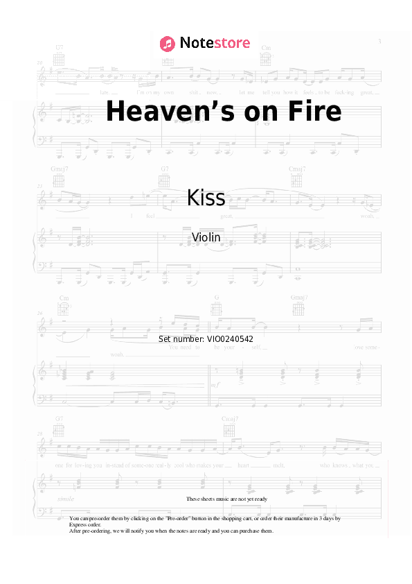 Heaven’s on Fire - Kiss Violin Sheet Music - Violin
